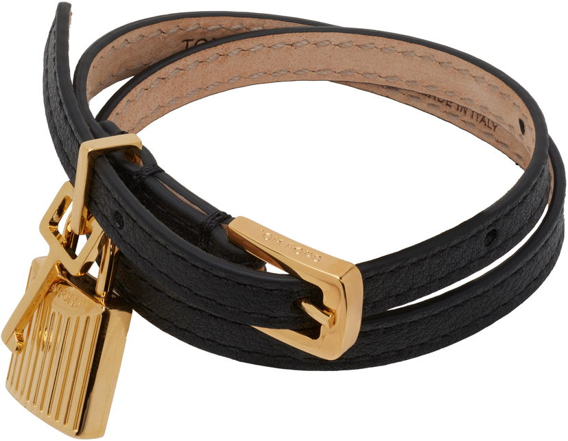 Zapestnica Tom Ford TOM FORD Grain Leather Padlock Bracelet Črna | JW158-LCL490G