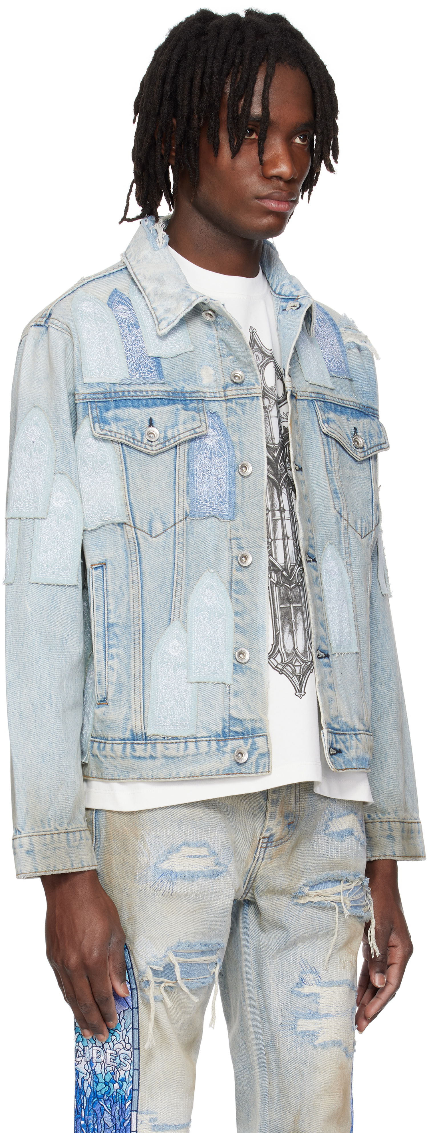Jakna Who Decides War Who Decides War Patched Arch Denim Jacket Modra | 1131380008SS25, 1