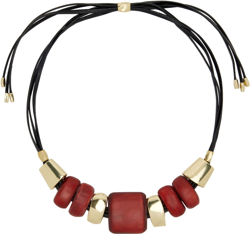 Ogrlica ISABEL MARANT Isabel Marant Leather Choker Necklace with Wooden Beads Rdeča | RC0071FA-C2B12B
