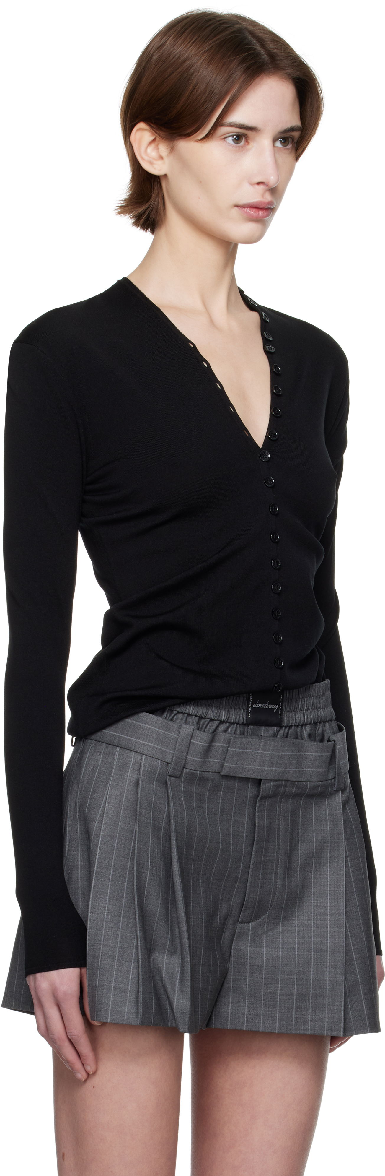 Pleteni pulover Alexander Wang Alexander Wang Long-Sleeve Button Cardigan Črna | 1KC1253017, 1