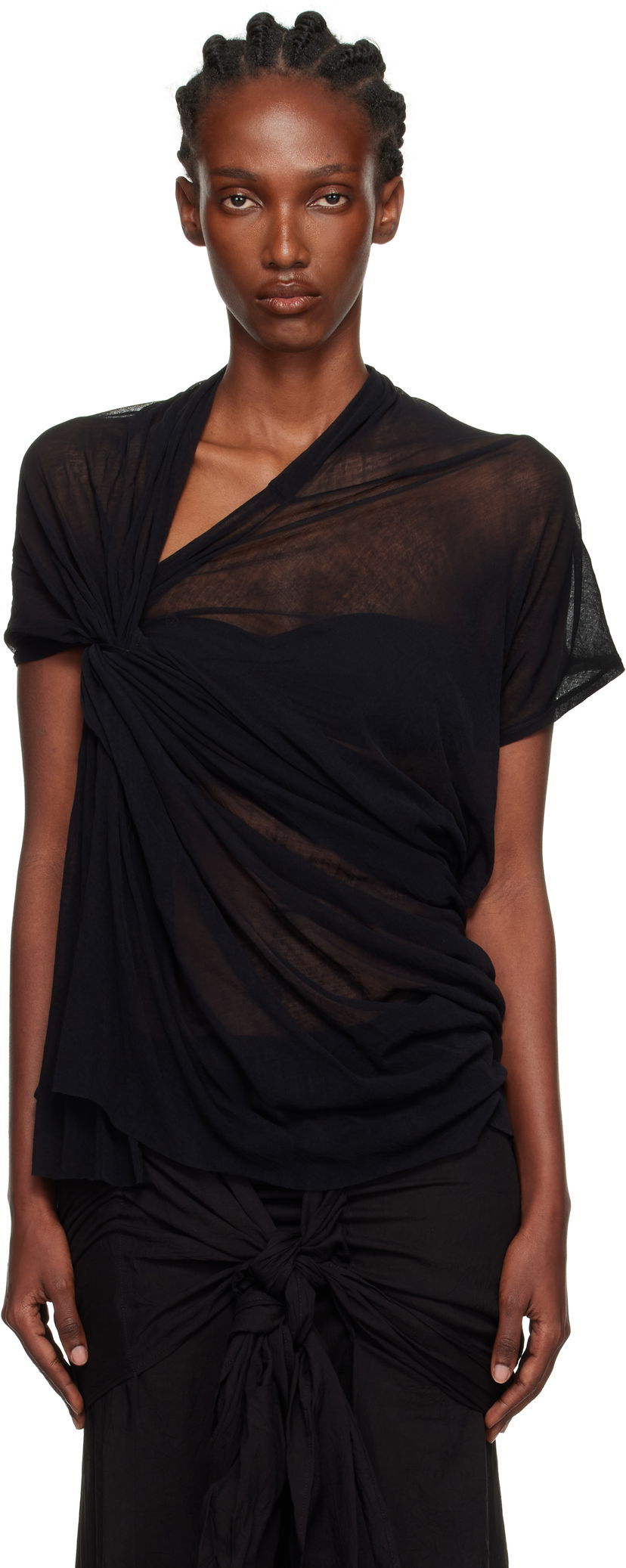 Majica Yohji Yamamoto YOHJI YAMAMOTO Twist Detail Top Črna | FP-T42-083