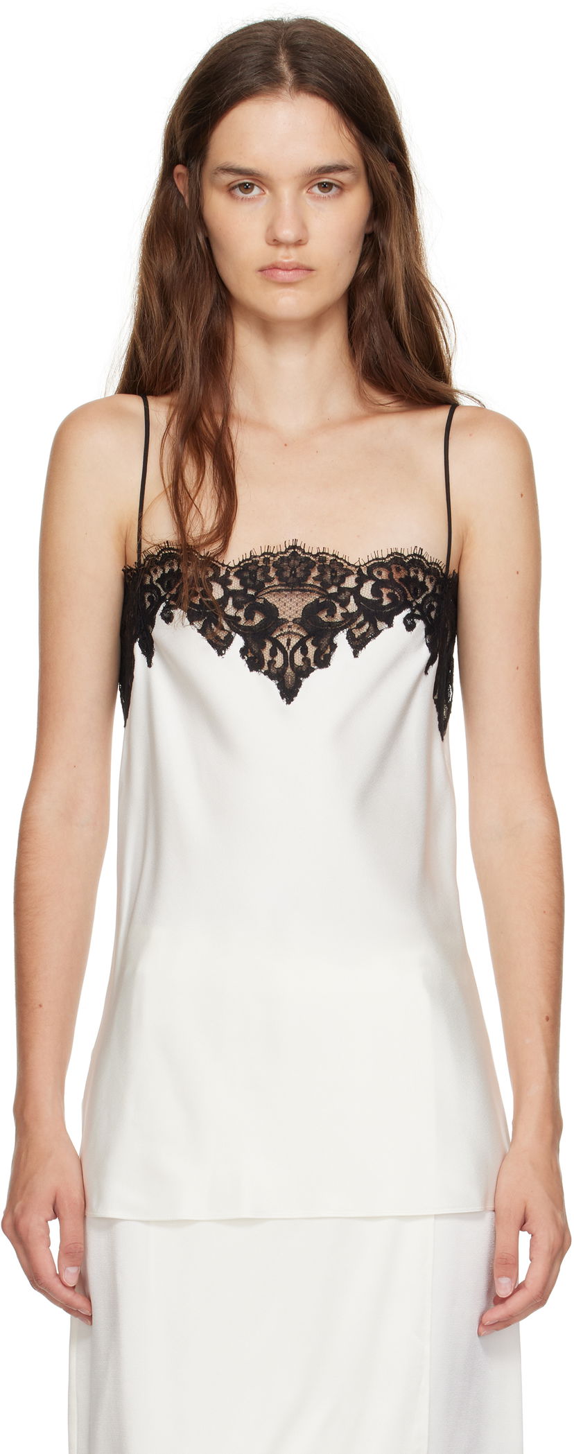 Majica brez rokavov Stella McCartney Stella McCartney Satin Lace Cami Top Bela | 6T02613FU302
