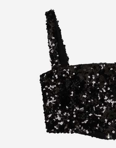 Krop-top Dolce & Gabbana Sequined Crop Top With Straps Črna | F79AATHLMZMN0000, 2