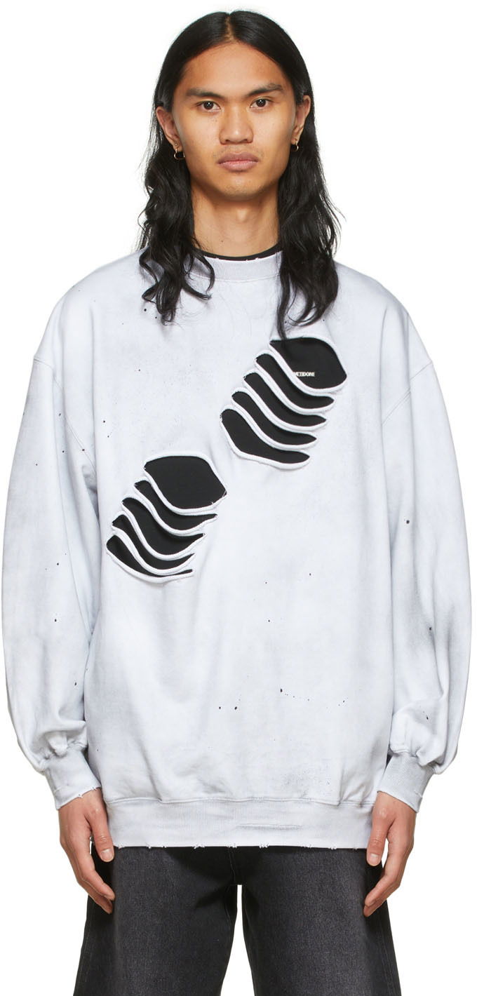 Pulover We11done We11done Men's Distressed Graphic Sweatshirt Bela | WD-TS1-22-713-U-WH