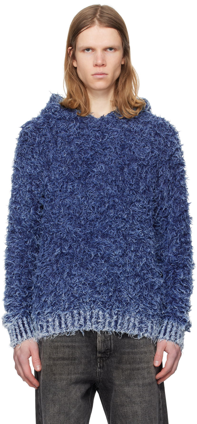 Pleteni pulover Diesel K-Dave Fuzzy Hoodie Modra | A16568-0KNAE-8ATS