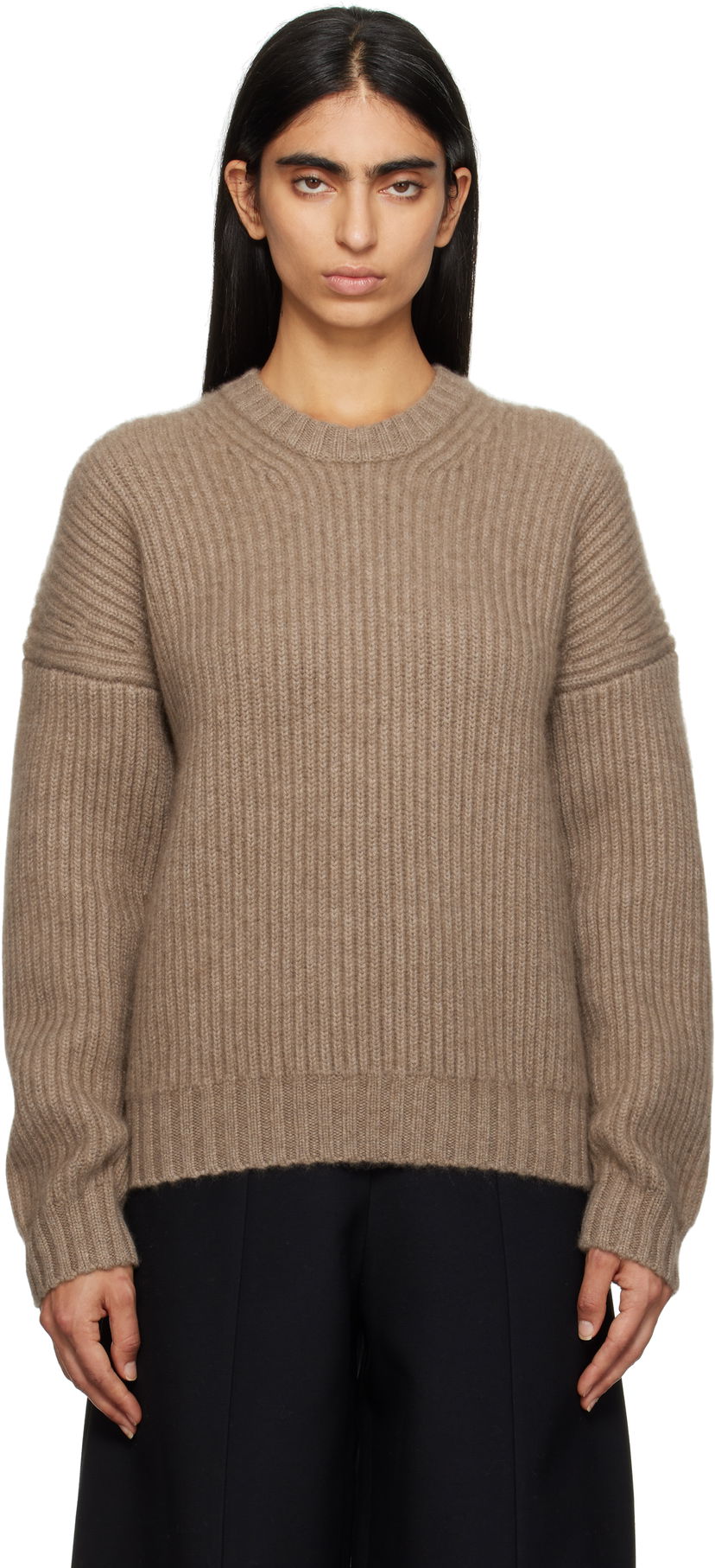 Pleteni pulover Khaite Manuela Cashmere-Blend Ribbed Sweater Rjava | 9657600