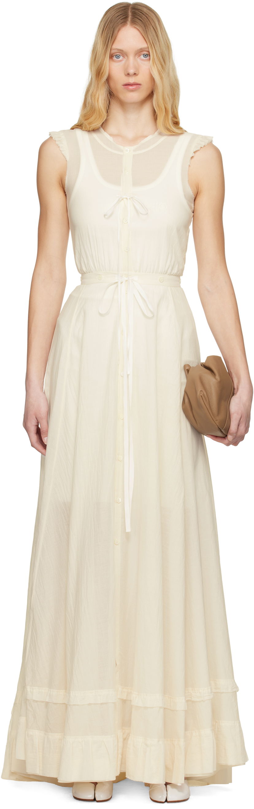 Obleke Maison Margiela MM6 Maison Margiela Cotton Voile Maxi Dress Bela | S62DG0045 M35440