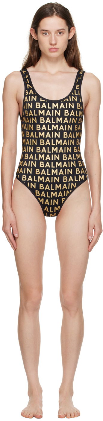 Kopalke Balmain Balmain Nylon Glitter One-Piece Swimsuit Črna | BKBGA0700