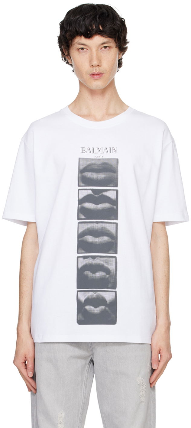 Majica Balmain Vintage ' Lips' Print T-shirt Bela | DH0EG000GE07
