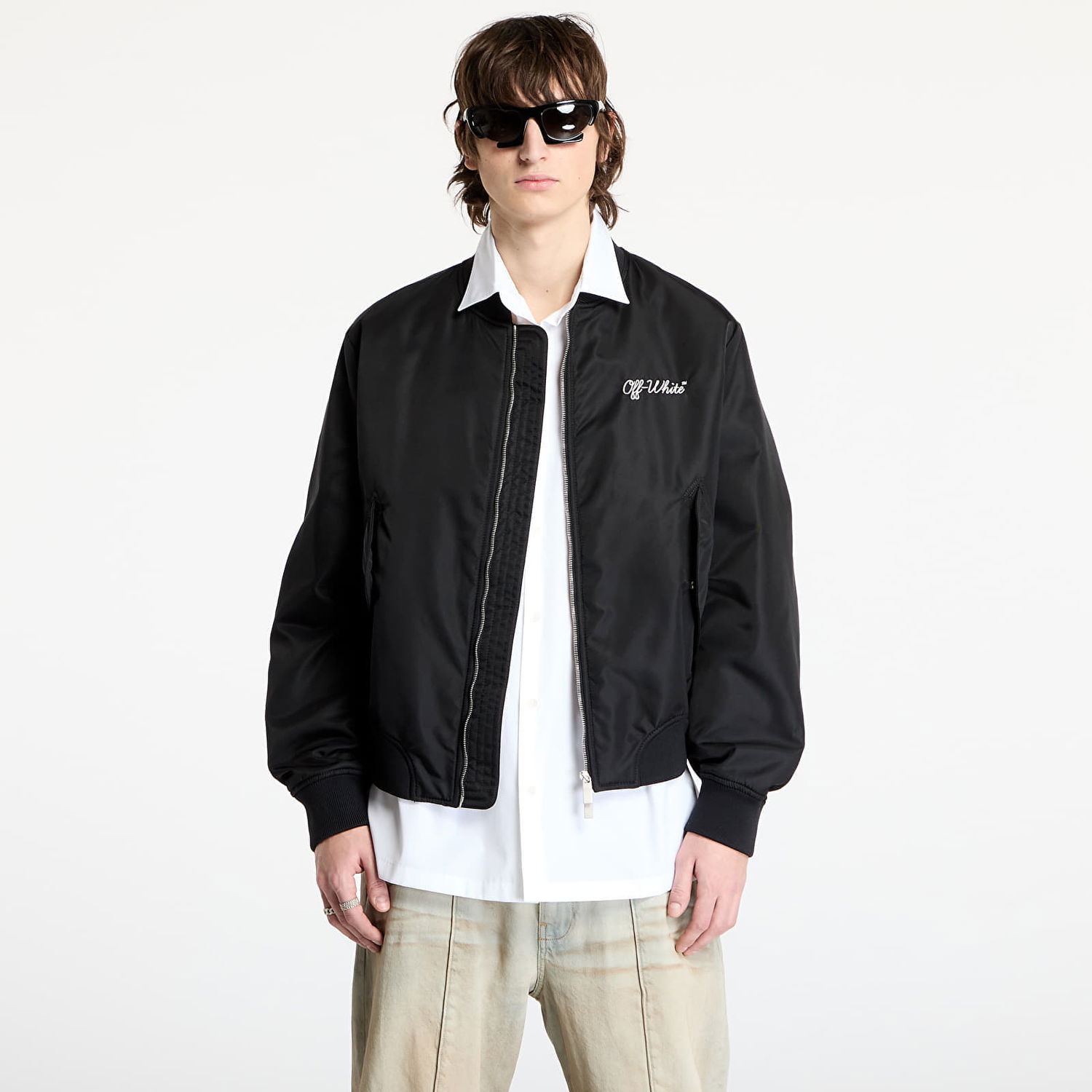Bomber jakna Off-White Script Nyl Varsity Bomber Jacket Črna | OMEH05EC99FAB0011001, 0