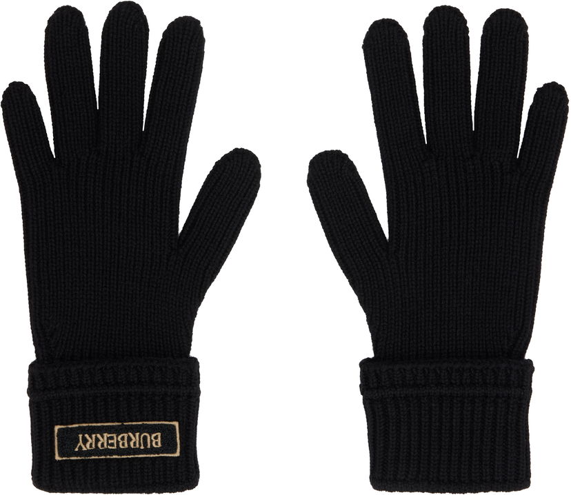 Rokavice Burberry Burberry Wool Gloves with Logo Patch Črna | 8114593