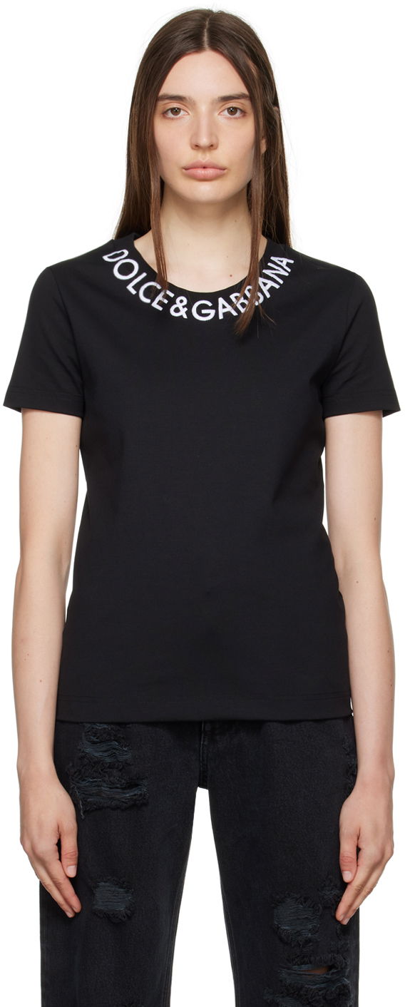 Majica Dolce & Gabbana Black Embroidered T-Shirt Črna | F8T00Z FUGK4