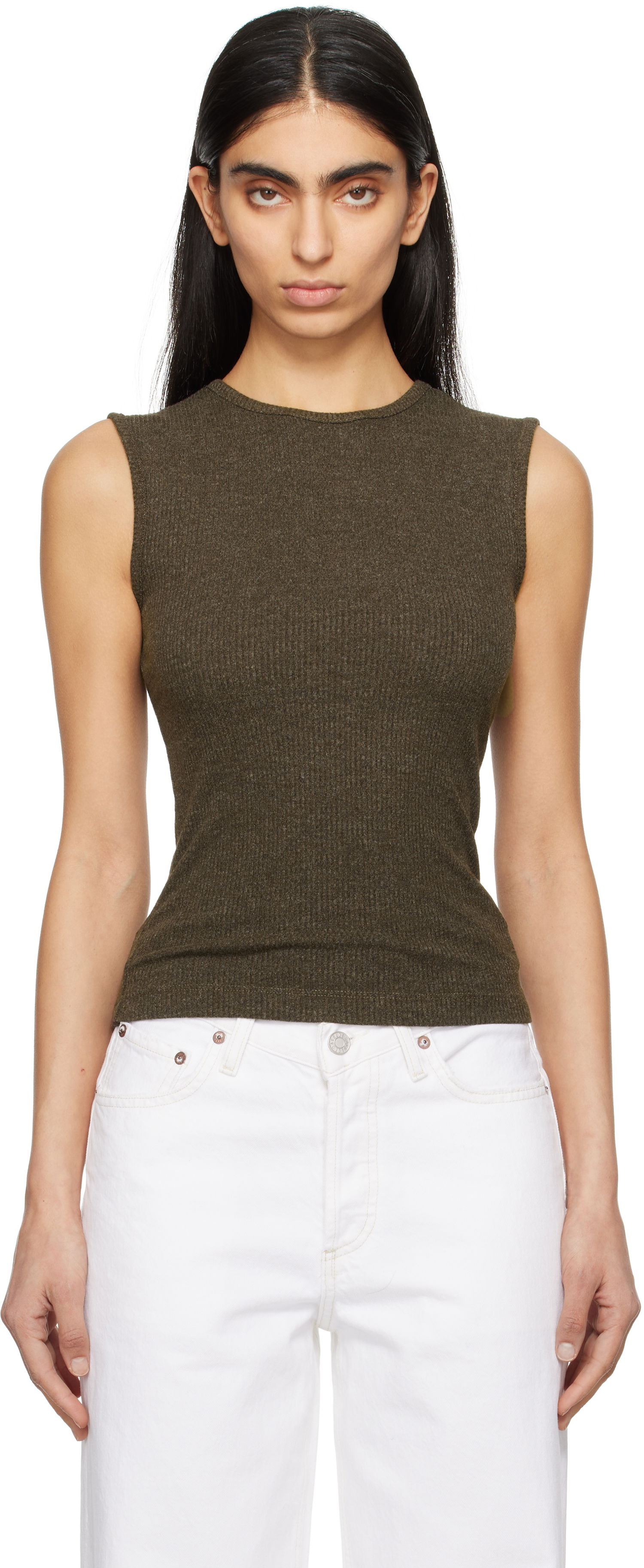 Majica brez rokavov AGOLDE AGOLDE Binx Ribbed Tank Top Zelena | A7292-1352, 0