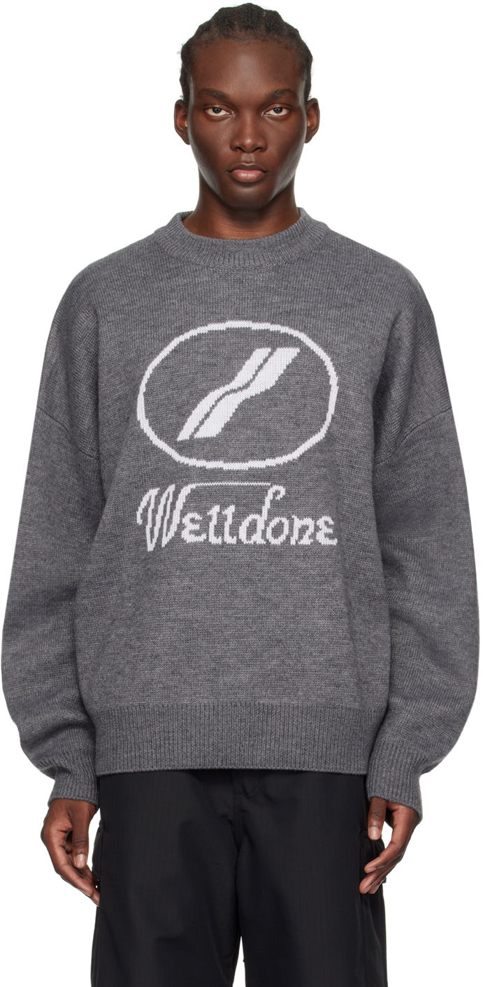 Pleteni pulover We11done Logo-Intarsia Knit Sweater Siva | WD-KO8-20-507-U-GY