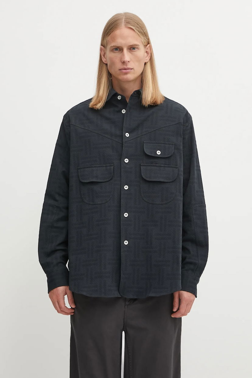 Srajce KENZO Kenzo Weave Workwear Relaxed Overshirt with Classic Collar Črna | FF65CH5369JF