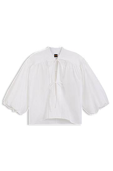 Srajce BOSS Relaxed-Fit Cotton Poplin Blouse with Tie Neckline Bela | 50552766