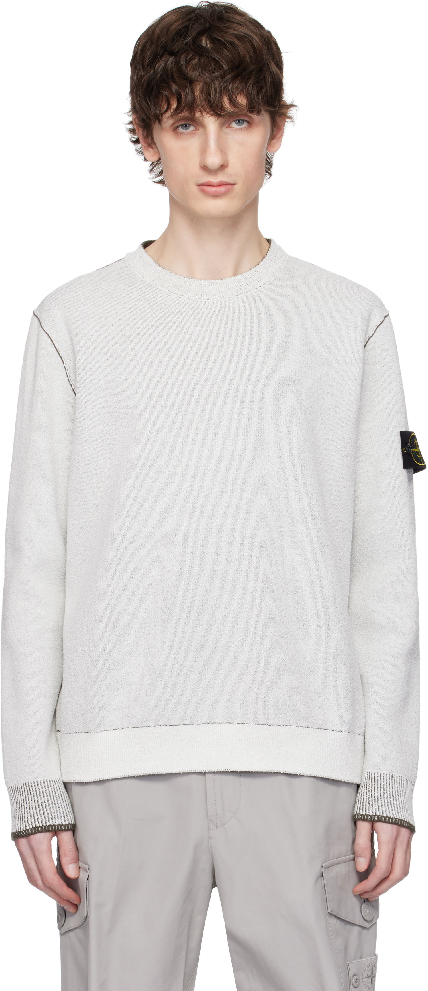 Pleteni pulover Stone Island Stone Island Double Face Cotton & Nylon Sweater Bela | K1S15 5100021 S00D9, 0