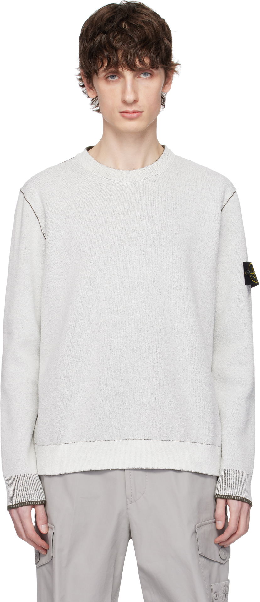 Pleteni pulover Stone Island Stone Island Double Face Cotton & Nylon Sweater Bela | K1S15 5100021 S00D9