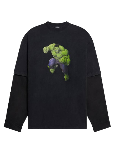 Majica Balenciaga Hulk 2021x MARVEL Layered T-shirt Črna | 671401TLV631000