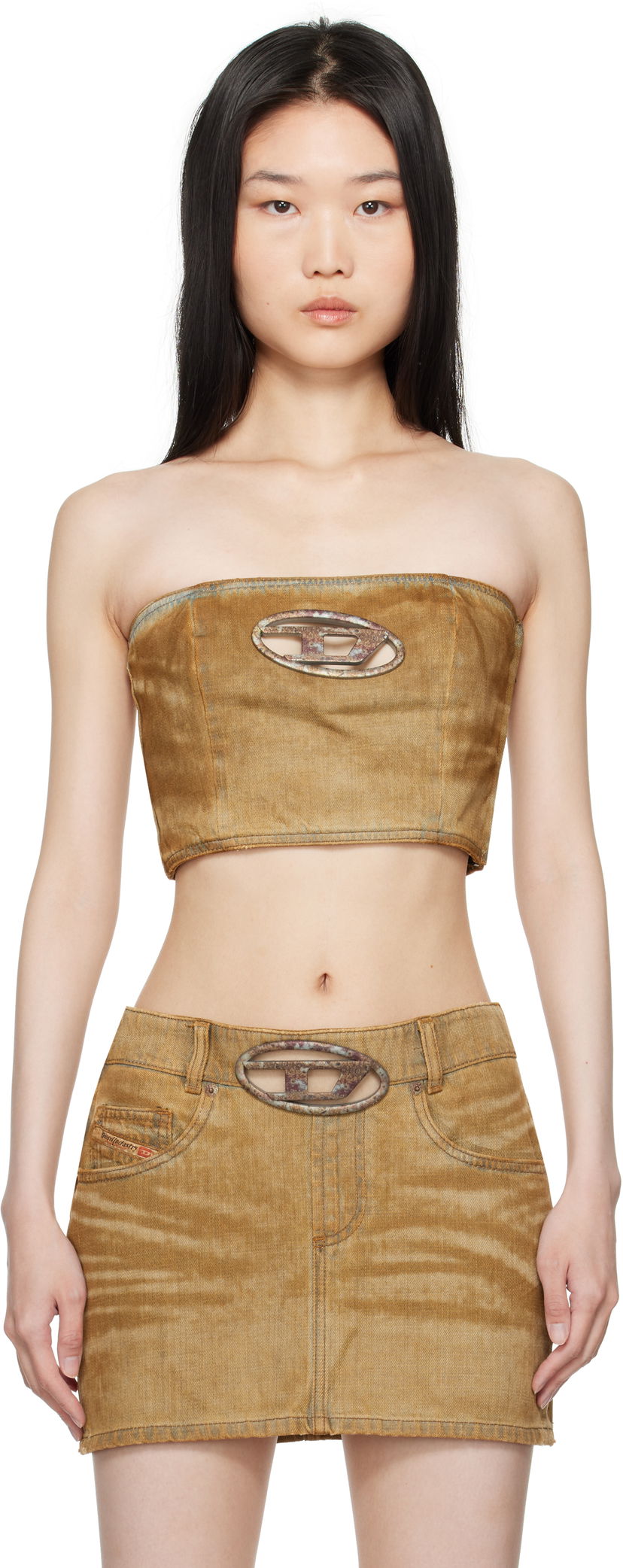 Krop-top Diesel Denim Tube Top Rjava | A15838 0AJET