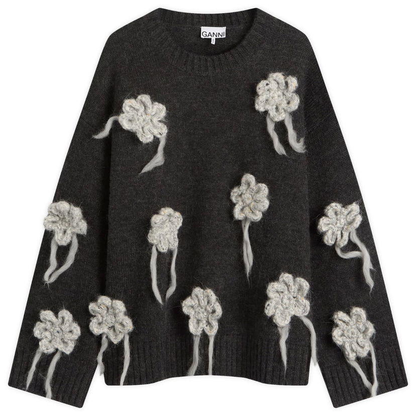 Pleteni pulover GANNI GANNI Crochet Flowers Knitted Jumper Siva | K2624-252