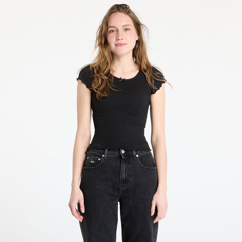 Majica brez rokavov Tommy Hilfiger Tommy Jeans Slim Scallop Rib T-Shirt Črna | DW0DW19504 BDS