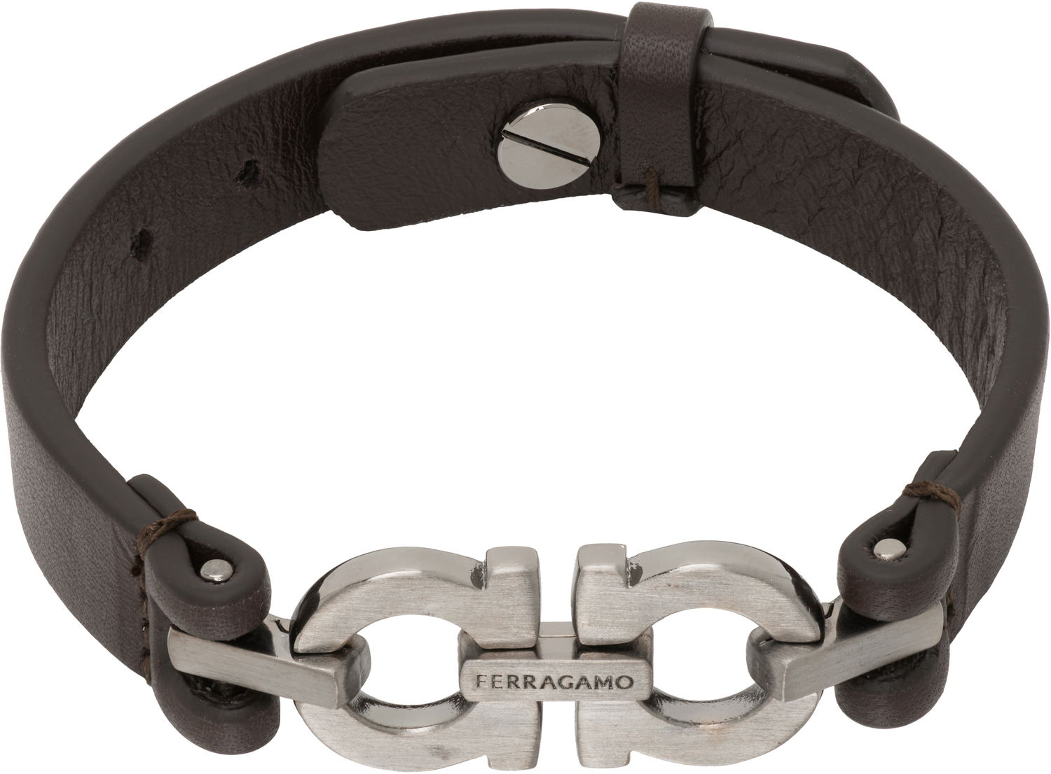 Zapestnica FERRAGAMO Ferragamo Double Gancini Leather Bracelet Rjava | 785726, 0