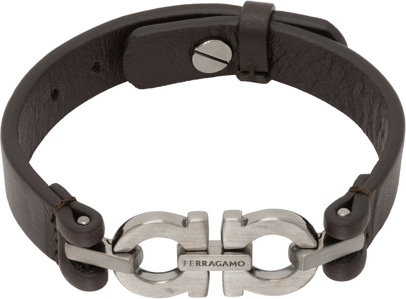 Zapestnica FERRAGAMO Ferragamo Double Gancini Leather Bracelet Rjava | 785726