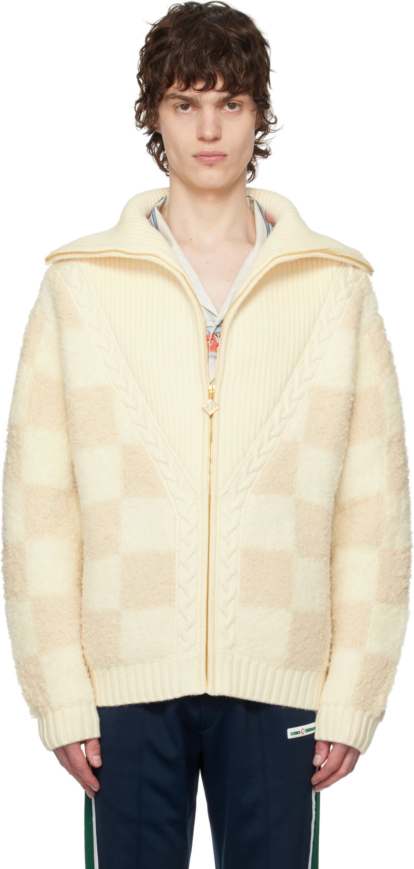 Pleteni pulover Casablanca Casablanca Merino Fleece Zip-Up Jacket Bež | MPS25-KW-851-01