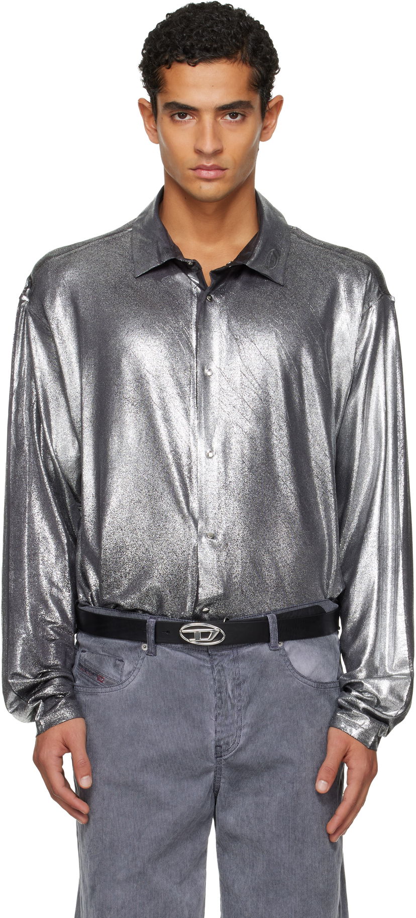 Srajce Diesel Foiled Long-Sleeve Button-Up Shirt Kovinski | A19410-0NKCU-9AW