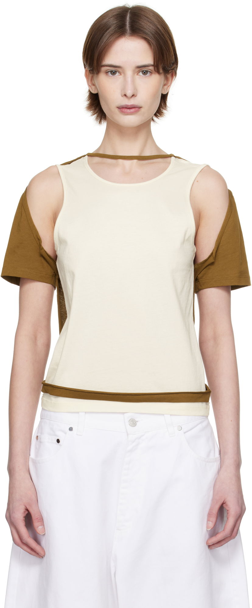 Majica brez rokavov Eckhaus Latta Eckhaus Latta Hugging Sleeveless T-Shirt Bež | 1203-EL-PS25-C -