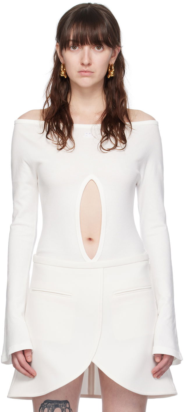 Bodi Courrèges Off-The-Shoulder Fitted Bodysuit Bela | 224JBD092JS0070