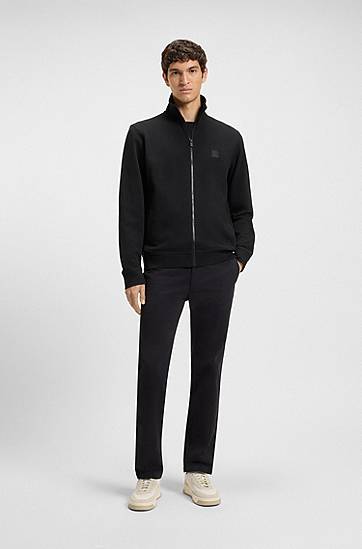 Pleteni pulover BOSS Cotton Terry Zip-Up Jacket with Logo Badge Črna | 50511709, 1