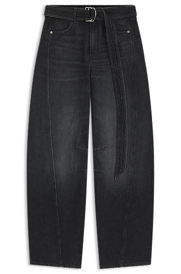 Kavbojke BOSS Balloon-leg Jeans Rigid Denim with Belt Črna | 50548453