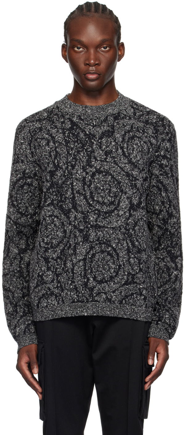 Pleteni pulover Versace Black Barocco Sweater Siva | 1016053_1A11189