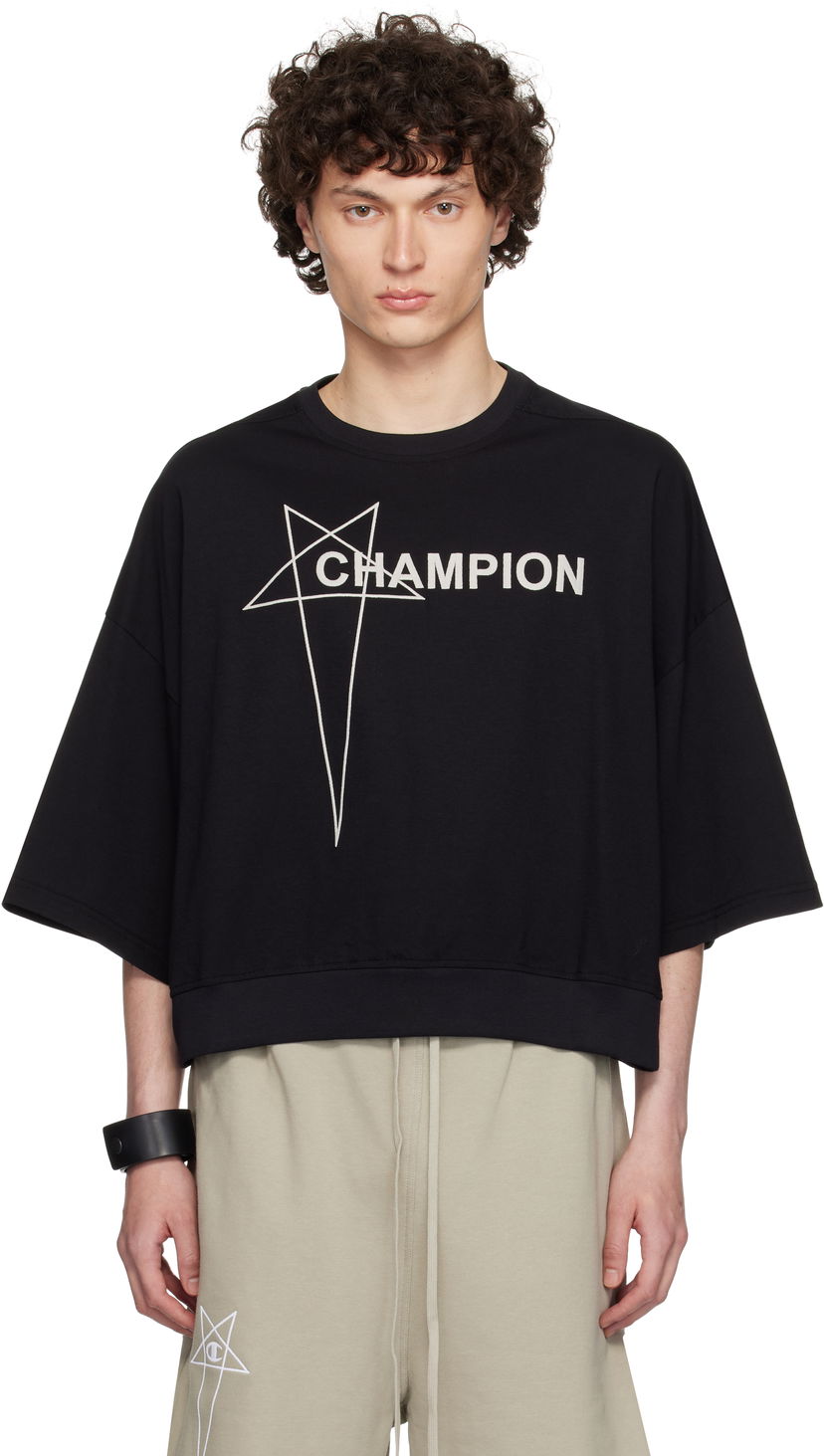 Majica Rick Owens Rick Owens Champion Edition Tommy Cropped T-Shirt Črna | CM01E1677 CHJG JERSEY