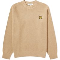 Pleteni pulover MAISON KITSUNÉ Tonal Fox Head Patch Ribbed Crewneck Bež | LM00818KT1093-H251, 1