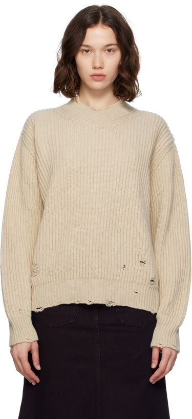 Pleteni pulover Maison Margiela MM6 Maison Margiela Distressed Wool Sweater Bež | S52HN0011 M13138, 0