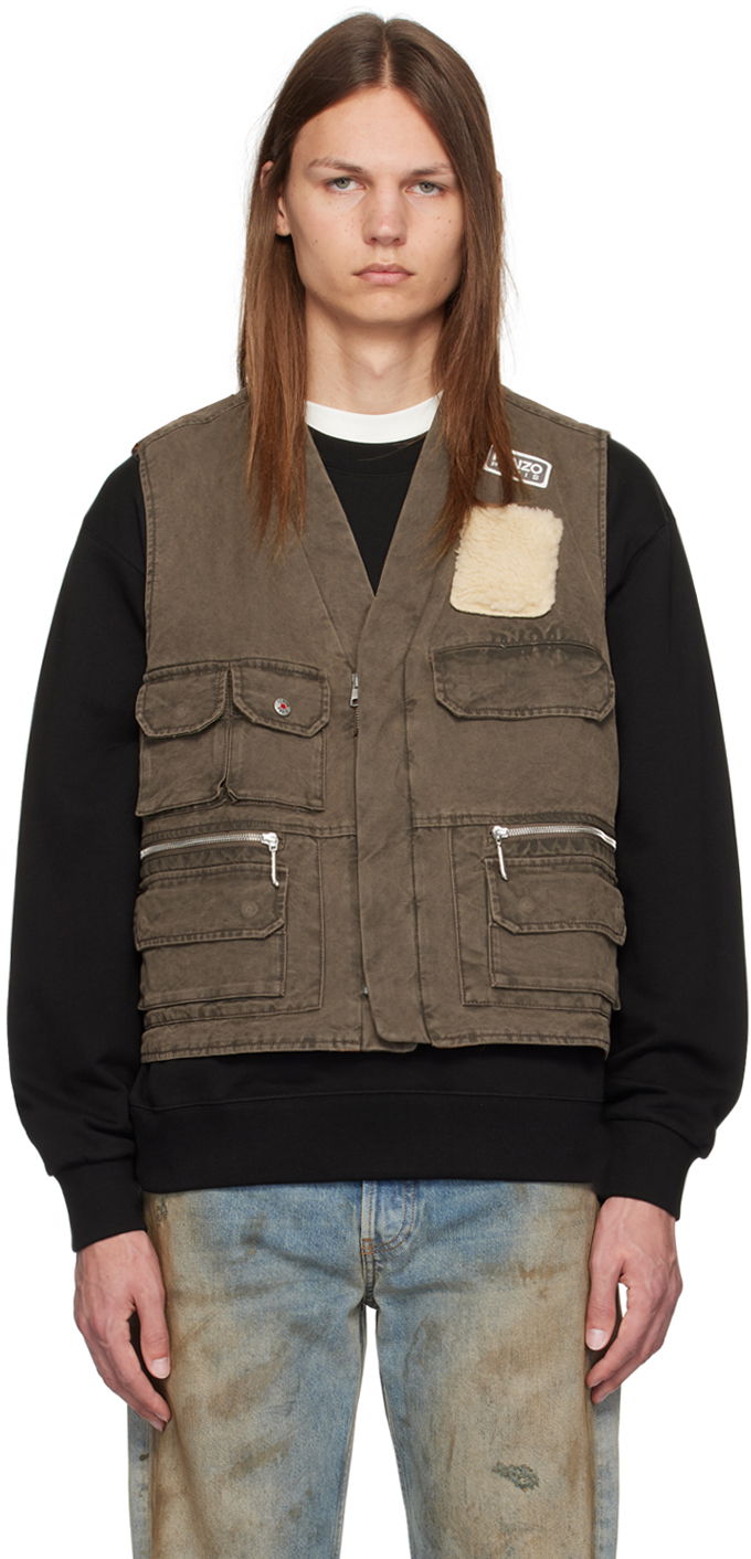 Telovnik KENZO Khaki Mutlipocket Vest Rjava | FE65VE0089GK