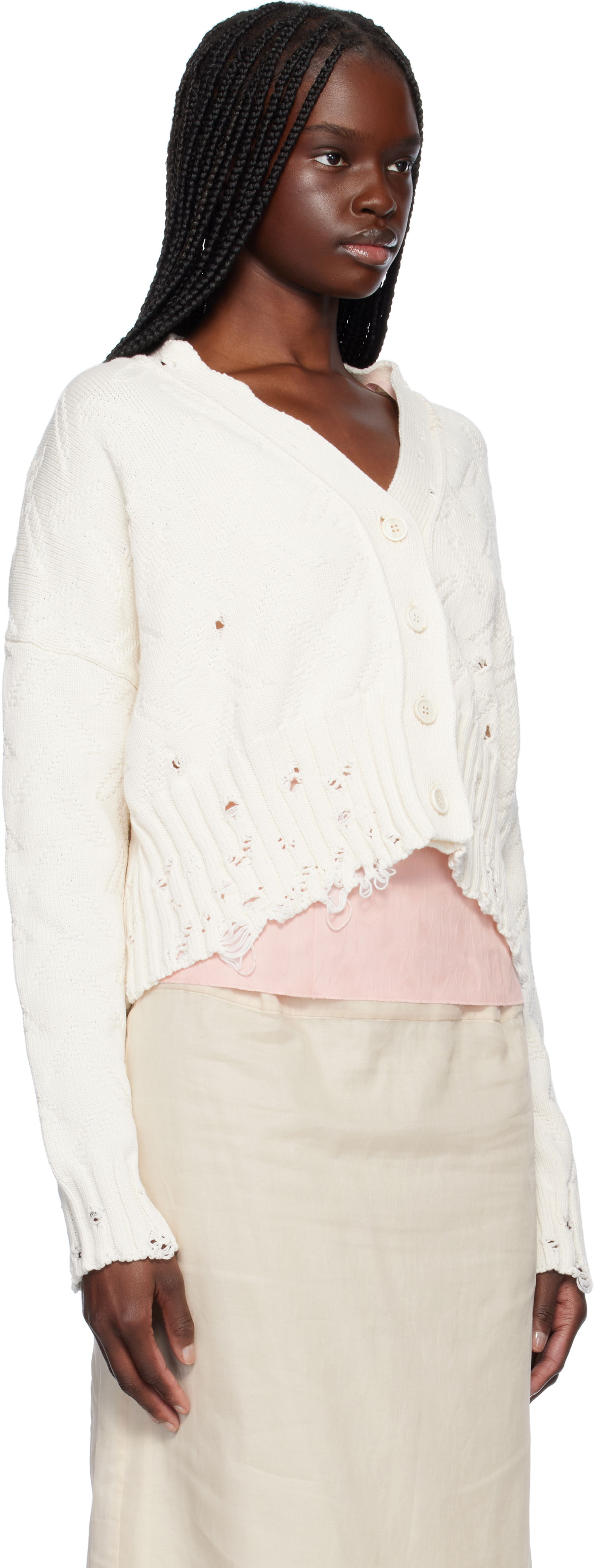 Pleteni pulover Marni Marni Distressed Cropped Cardigan Bela | CDMD0403A0 UFC658, 1