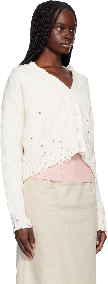 Pleteni pulover Marni Marni Distressed Cropped Cardigan Bela | CDMD0403A0 UFC658, 1