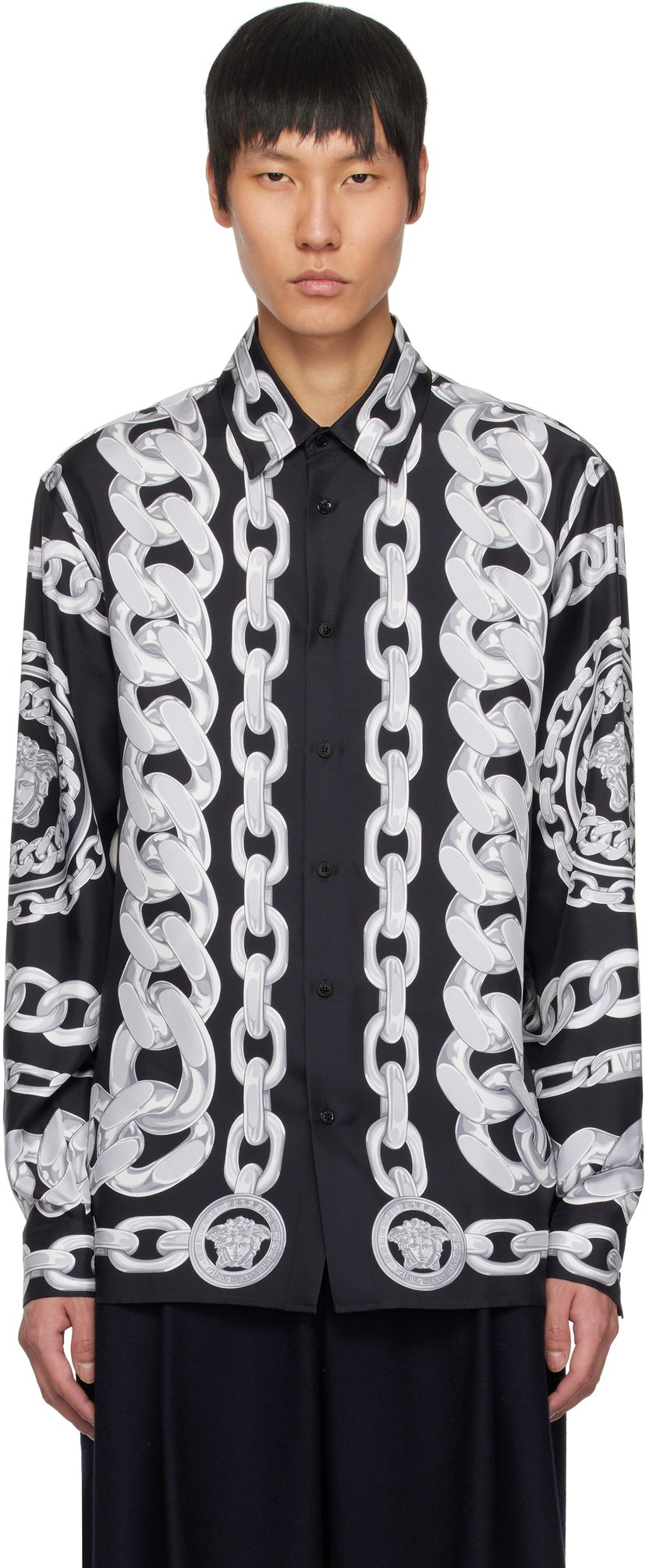 Srajce Versace Versace Medusa Chains Silk Shirt Črna | 1019438_1A13397