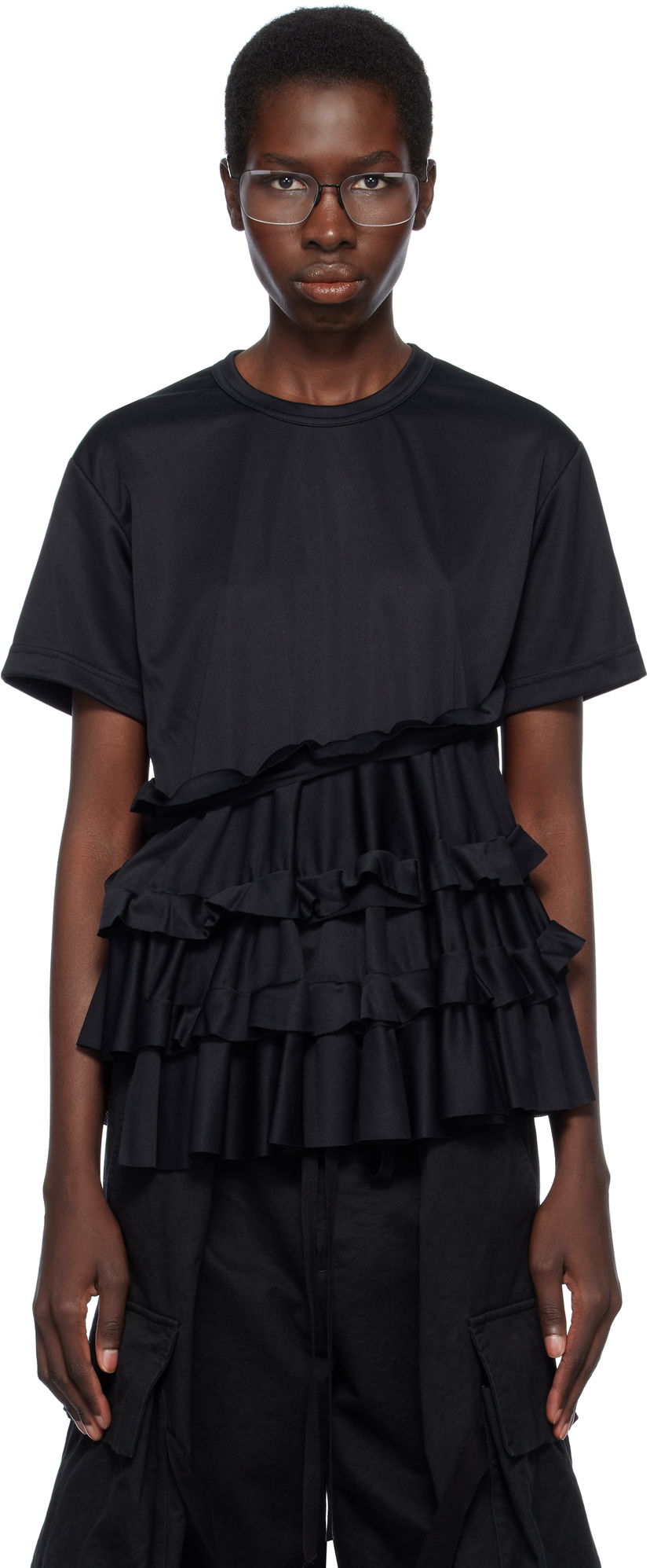 Majica Comme des Garçons Comme des Garçons T-Shirt with Ruffle Detail Črna | RO-T008-051-1