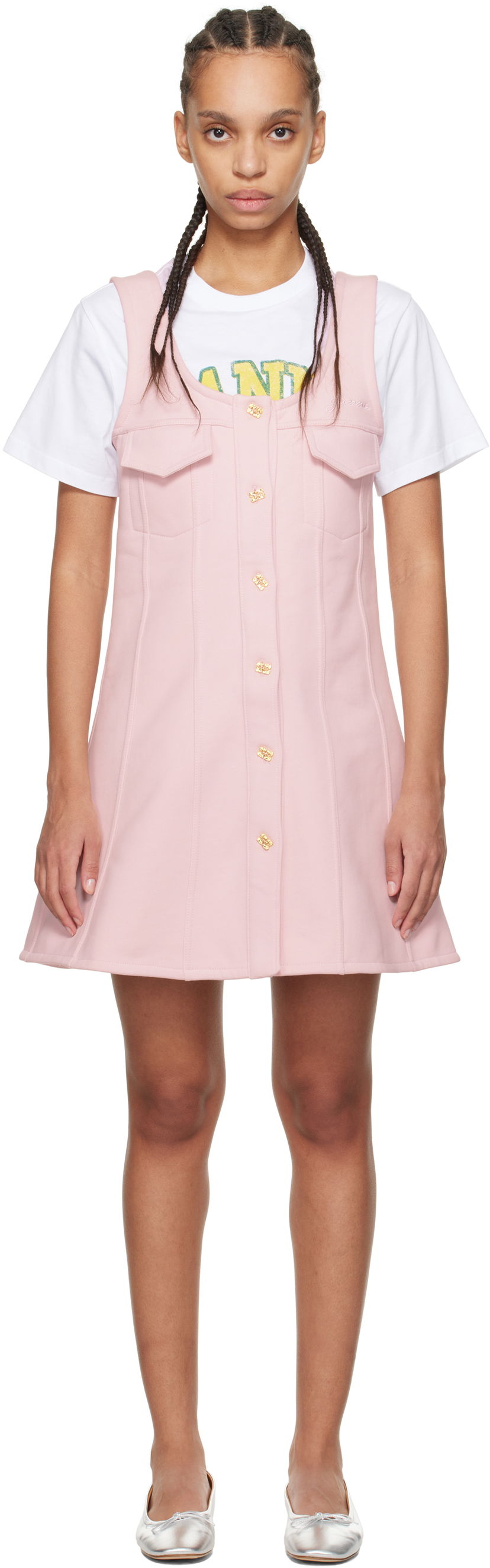 Obleke GANNI Ganni Button-Up Mini Dress Roza | T4111