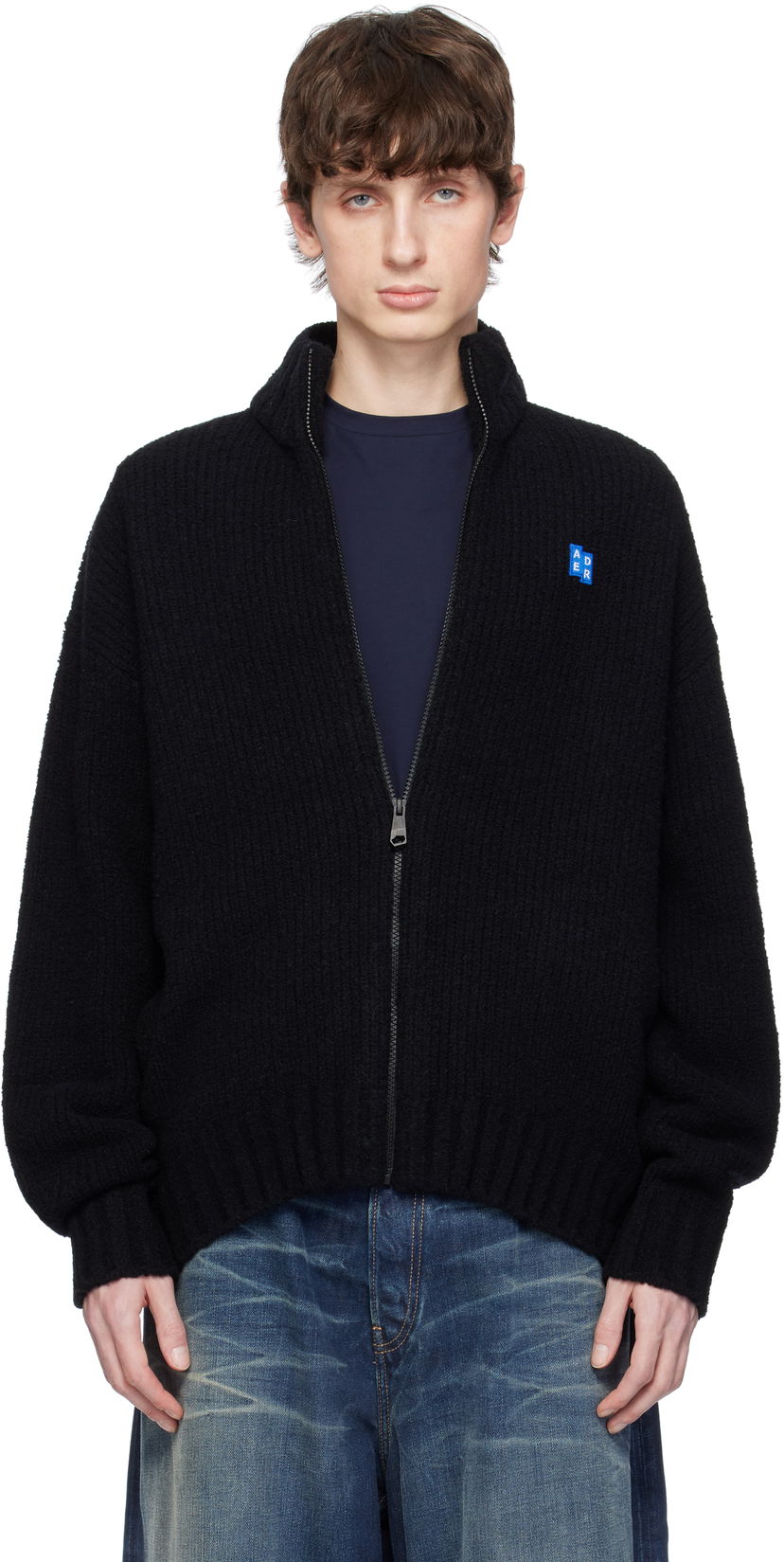 Pleteni pulover ADER ERROR ADER error Sig; TRS Tag Knit Zip-Up Track Jacket Črna | BO42FYKT0703BK