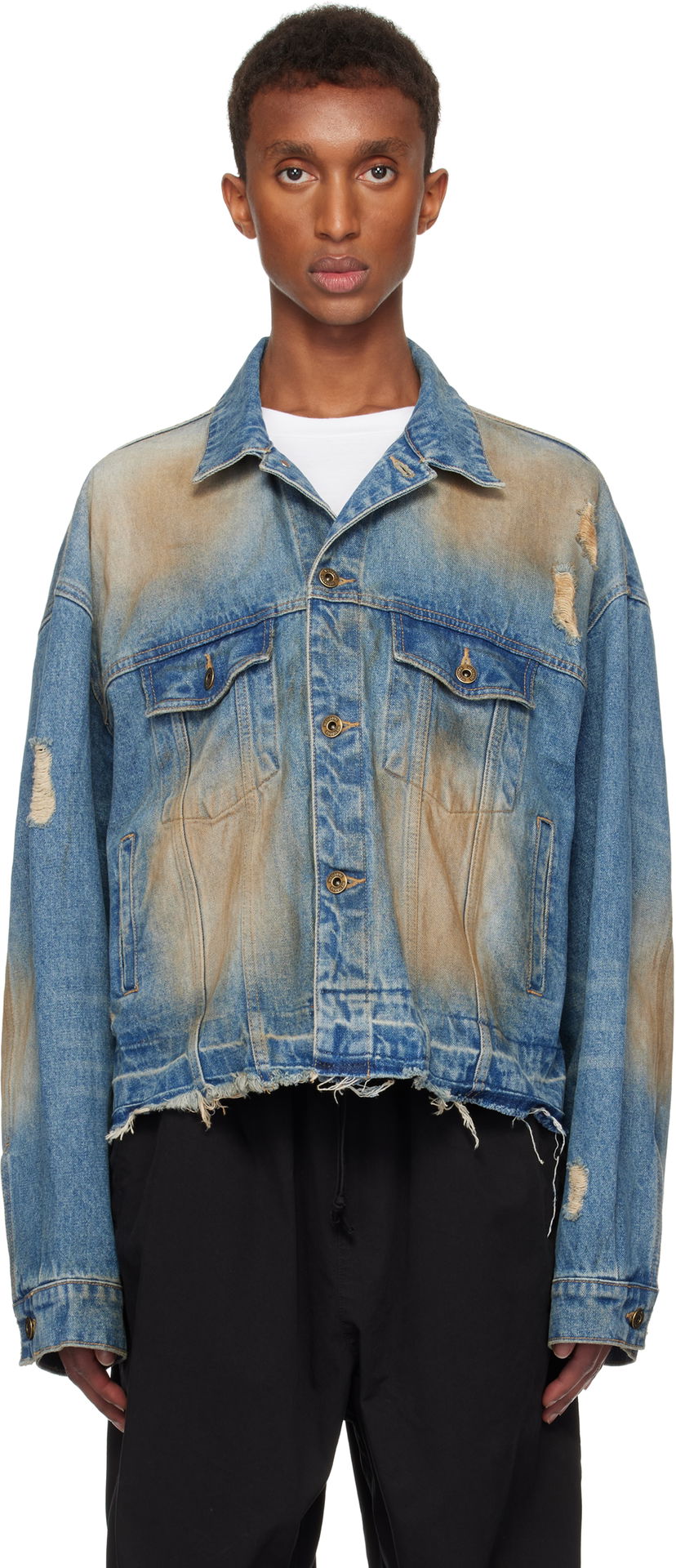 Jakna We11done We11done Distressed Denim Jacket Modra | WD-DJ3-24-310-U-BL