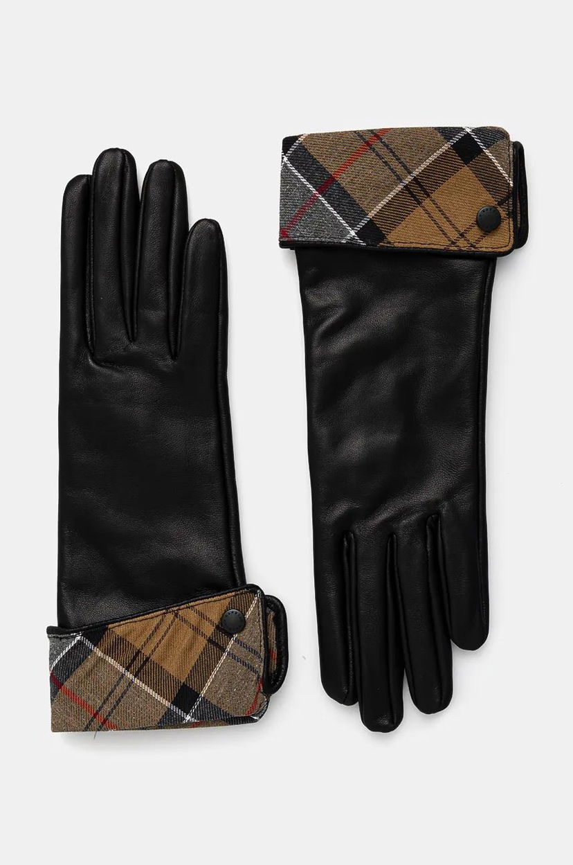 Rokavice Barbour Leather Gloves with Tartan Cuffs Črna | LGL0005