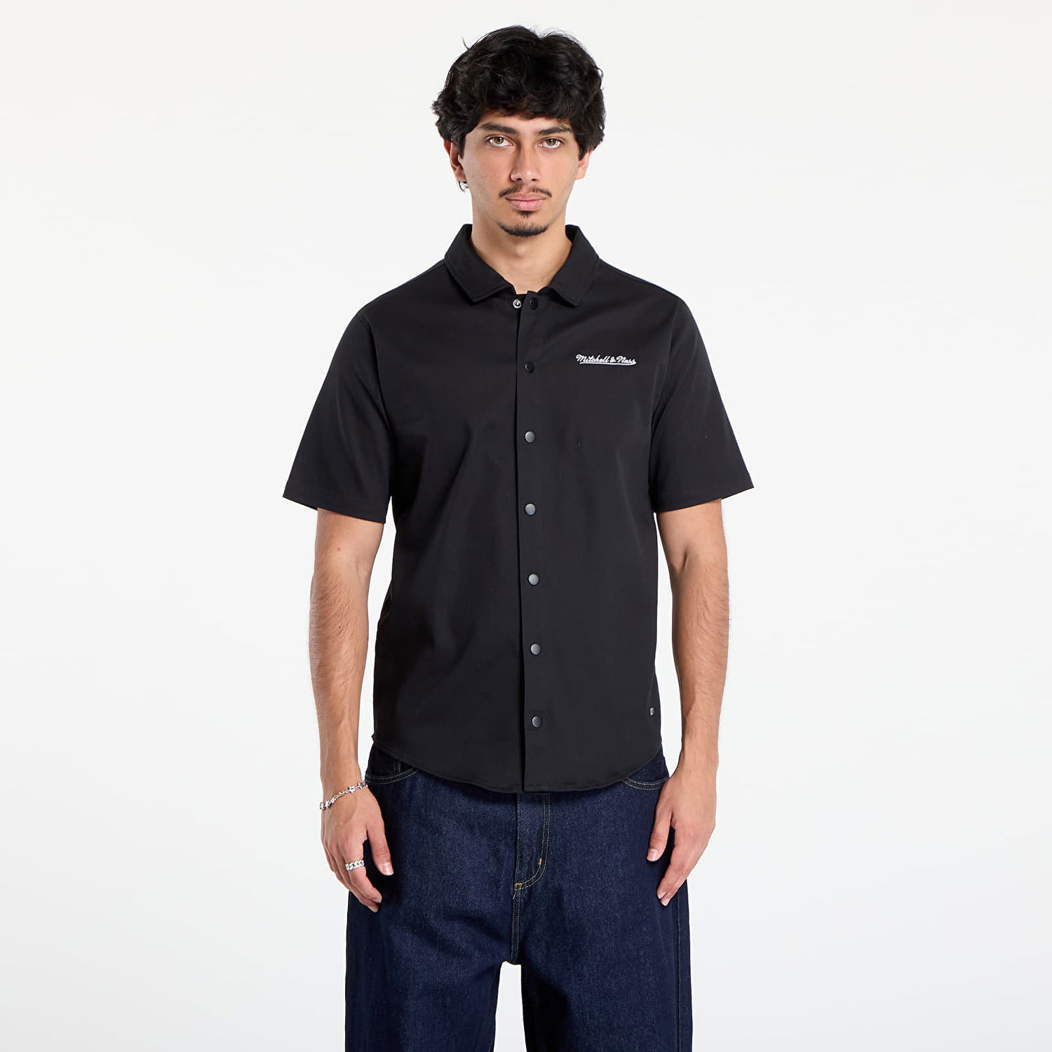 Srajce Mitchell & Ness Mitchell & Ness Branded M&N SS Button Up Shirt Črna | TP9954-MNNBLCK, 0