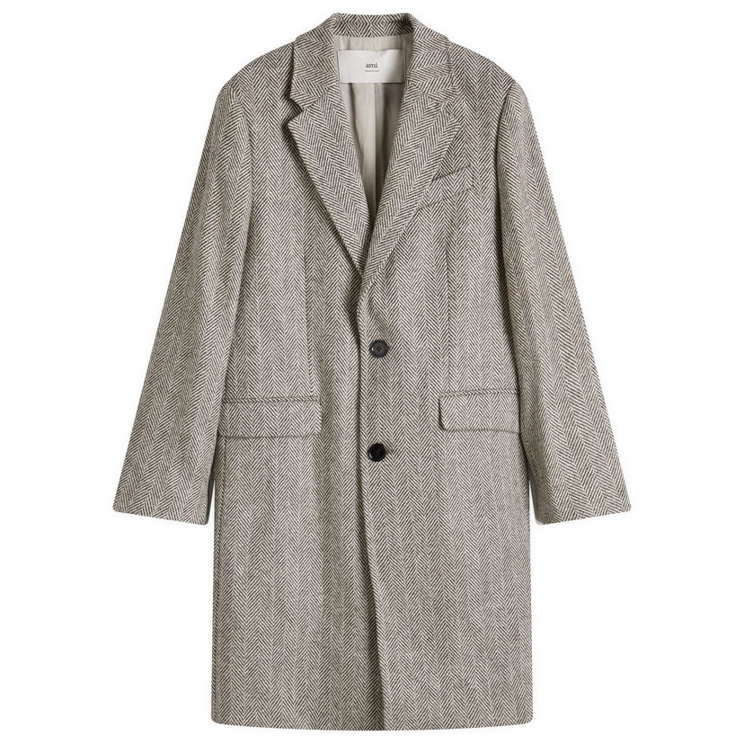 Plašči AMI Herringbone Overcoat Bela | HCO010-WV0054-2004