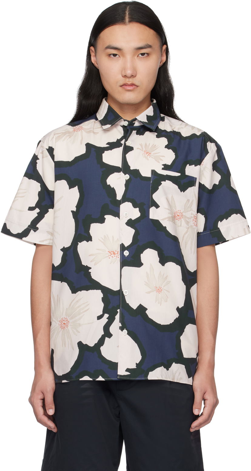 Srajce A.P.C. Floral Print Short-Sleeve Shirt Modra | COHEH-H12541